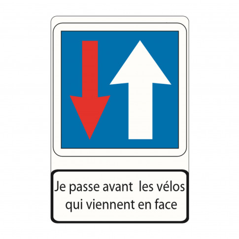 Panneau PRIORITÉ CIRCULATION SENS INVERSE avec message préventif