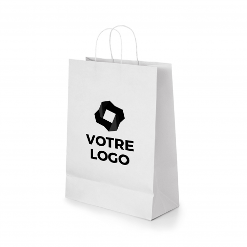 Tasche aus weißem Kraftpapier (großes Format 24 x 31 cm) – Personalisierbar
