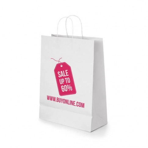 Tasche aus weißem Kraftpapier (großes Format 24 x 31 cm) – Personalisierbar