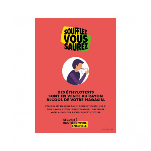 Plakat zum Verkauf von Alkoholtestgeräten im Laden