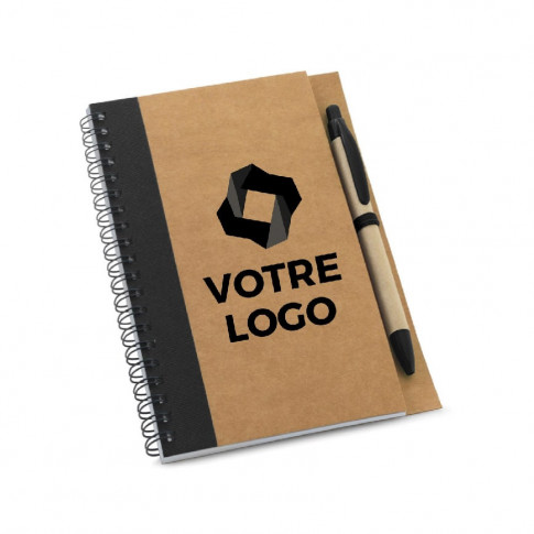 Carnet et stylo à bille en carton et papier recyclés personnalisés