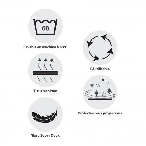 Masque alternatif AFNOR lavable +50 fois (barrette nasale)