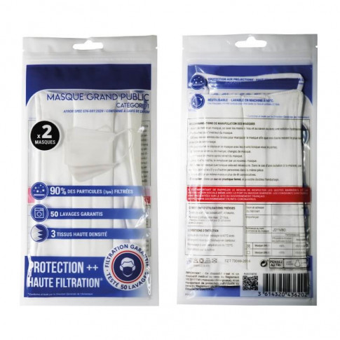 Masque alternatif AFNOR lavable +50 fois (barrette nasale)