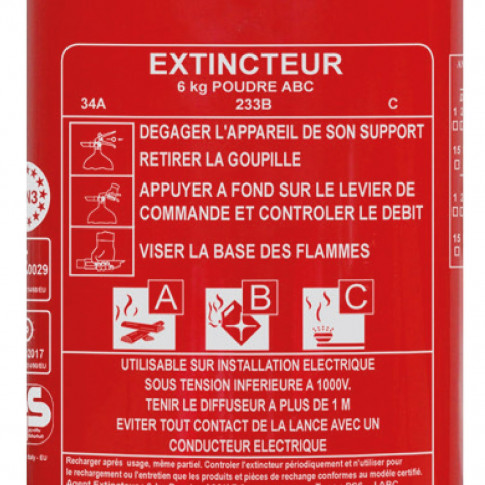 Extincteur poudre 6 Kg pression permanente ABC