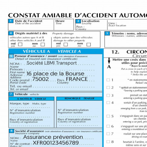 Constat amiable pré-rempli personnalisable