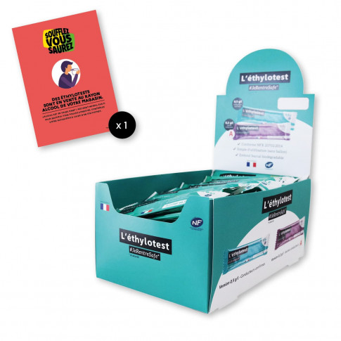 Display mit 50 NFX-Alkoholtestgeräten für den Ausschank von Getränken