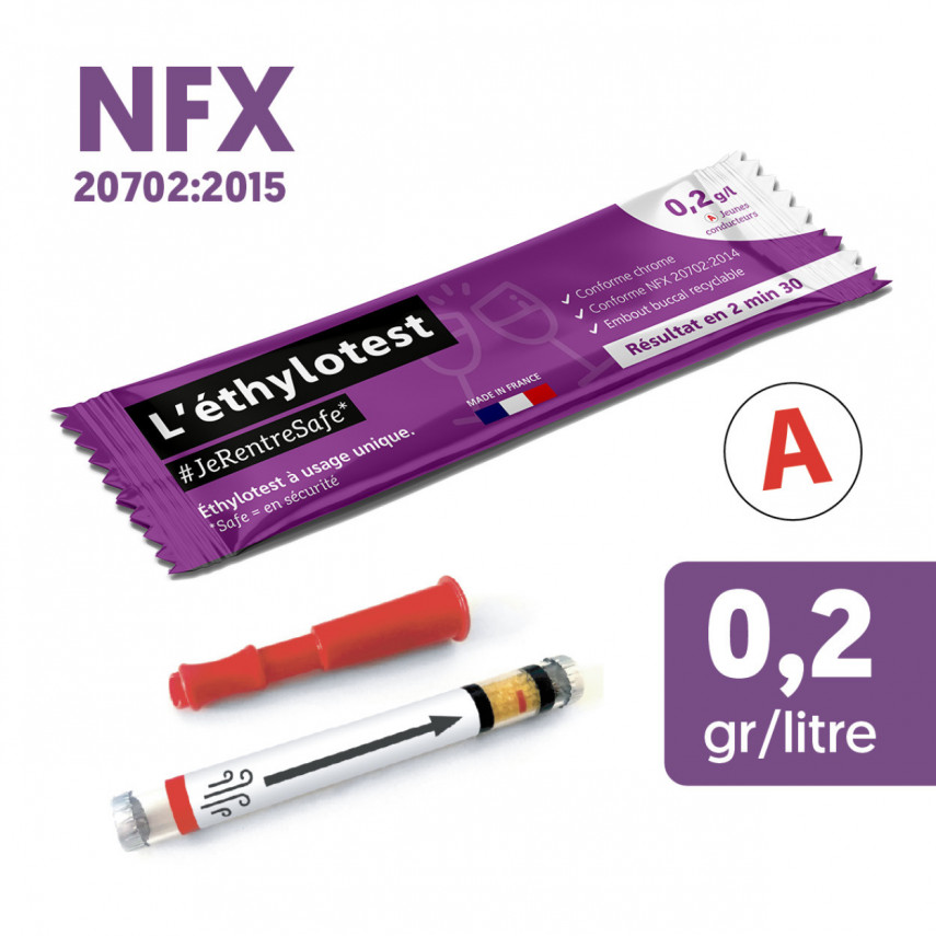 Ethylotest jeune conducteur normes NF 0,2 grammes d'alcool