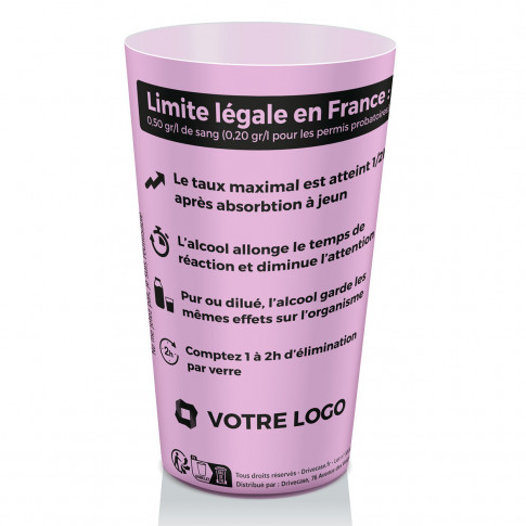 Gobelet prévention alcool - Personnalisé rose