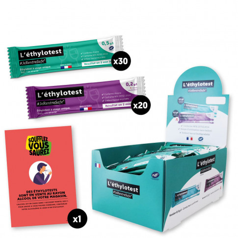 Display mit 50 NFX-Alkoholtestgeräten für den Ausschank von Getränken