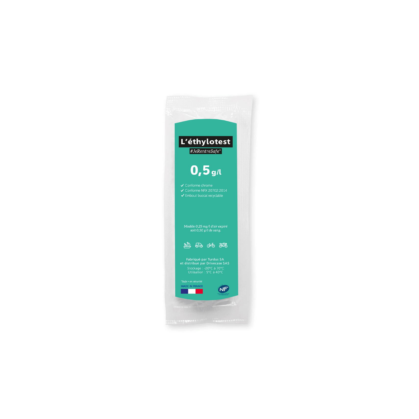 ETHYLOTEST CONTRALCO certifié Label NF X20702 - Taux 0,5 g/l - Lot de 50 ex - Sans chrome - Produit Français - Le ballon