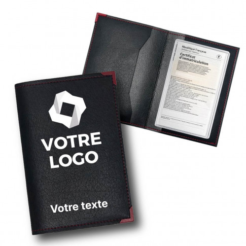 Porte-carte grise 2 volets en simili-cuir personnalisé