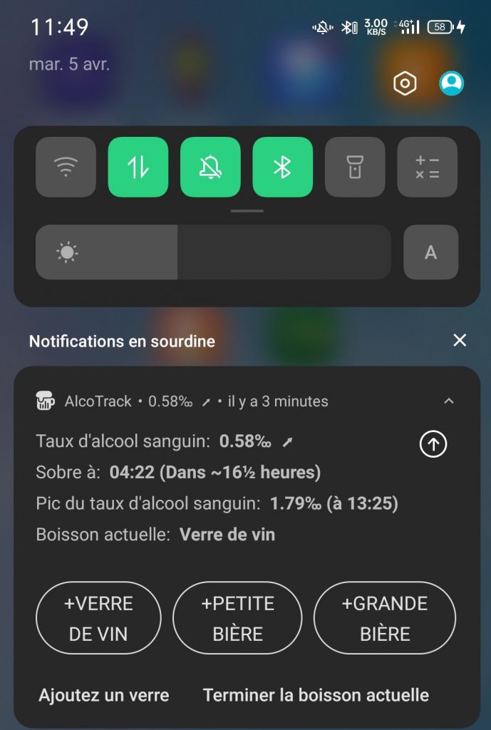 Capture d'écran du widget Alcotrack