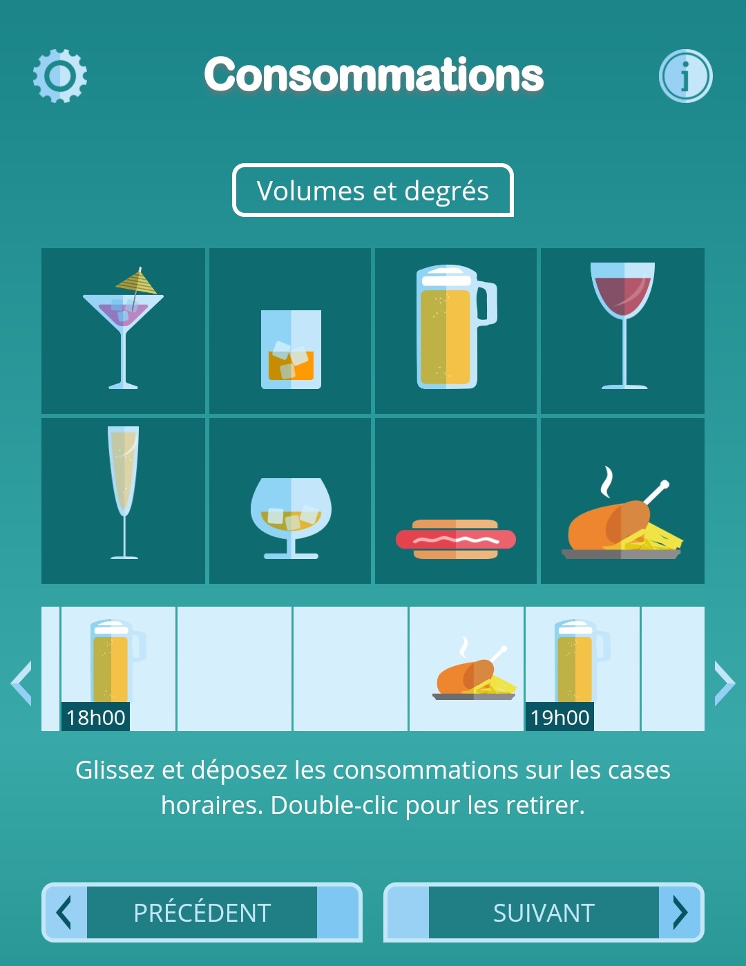 Interface de l'application alcoolémie AlcooTel