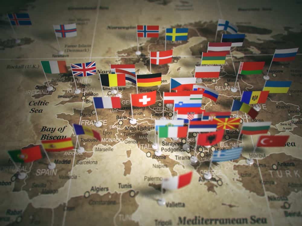 Carte de l'europe avec les pays qui valide la norme nf